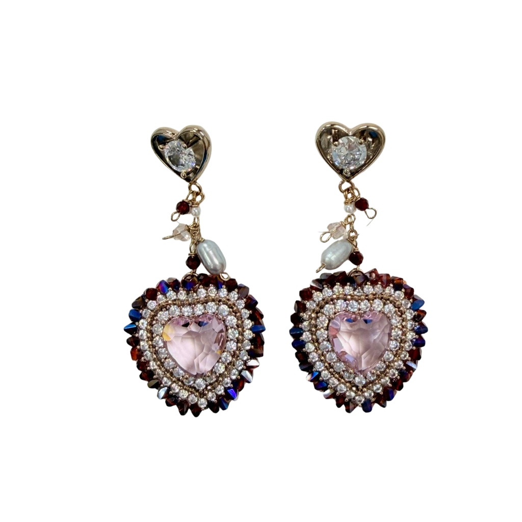 AUS-JJG0322-221 彩心形水晶手工耳環 (B5)