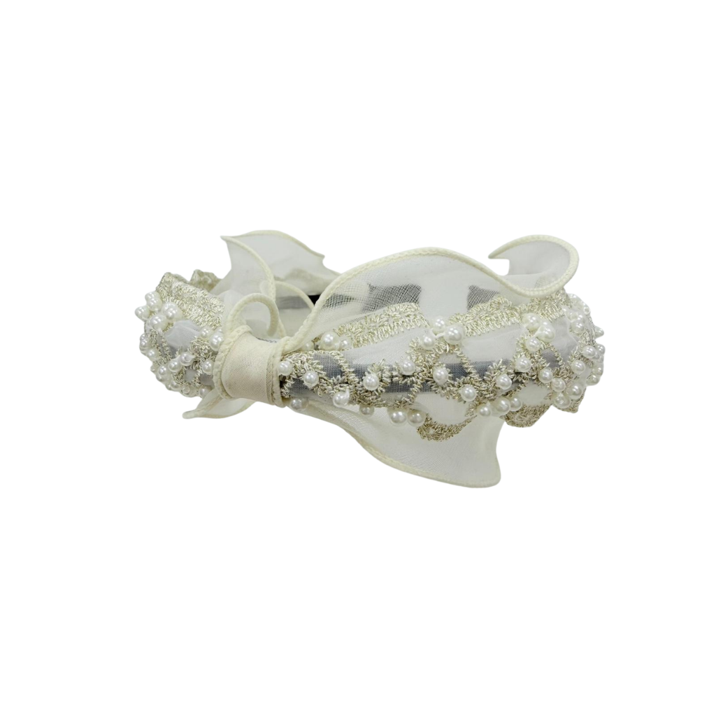 AUS-JJG0322-231 白色手工刺繡鏤空款髮箍 (B15)