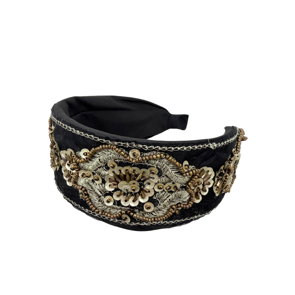 AUS-JJG0322-228 黑色手工刺繡寬款髮箍 (B12)