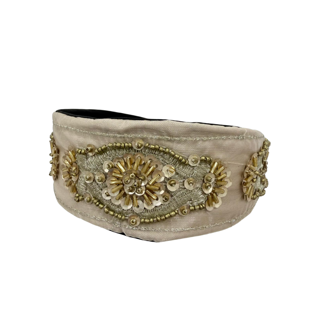 AUS-JJG0322-227 杏色手工刺繡寬款髮箍 (B11)