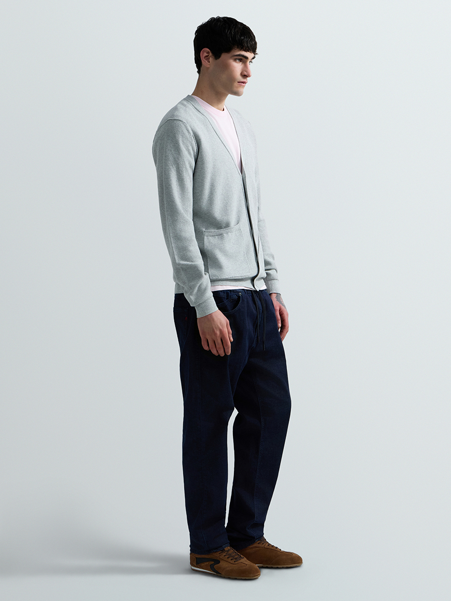 灰色棉質口袋針織開襟衫