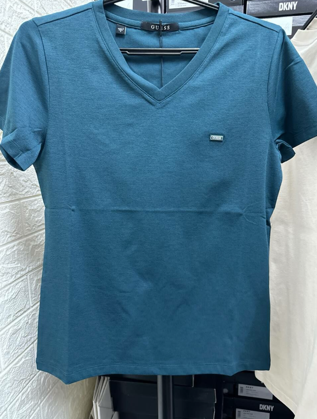 [S] GUESS WOMEN'S COOL MATERIAL V-NECK T-SHIRT,DARK GREEN, YO2K9492-DGN [FINAL SALE] (SGU640)