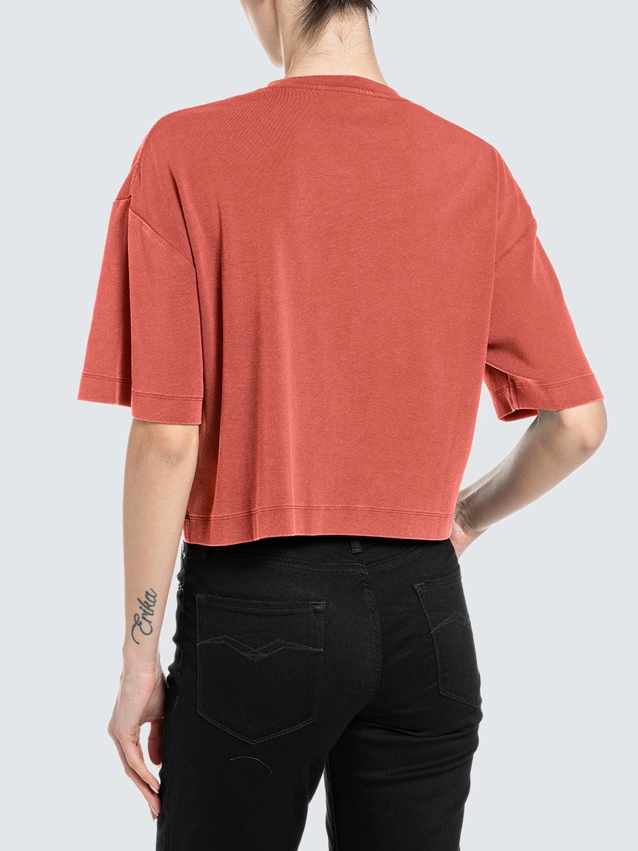 蜜桃色短版oversized 文字印花T-shirt