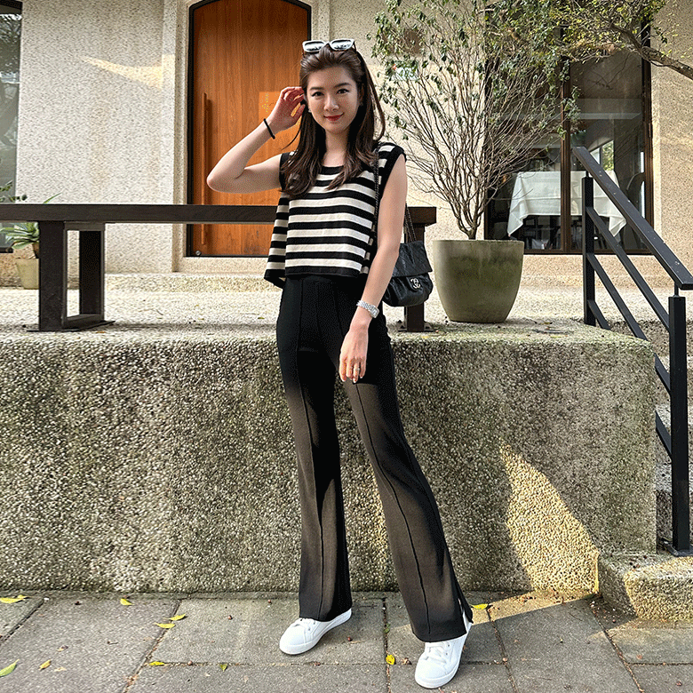 激瘦側開岔喇叭褲