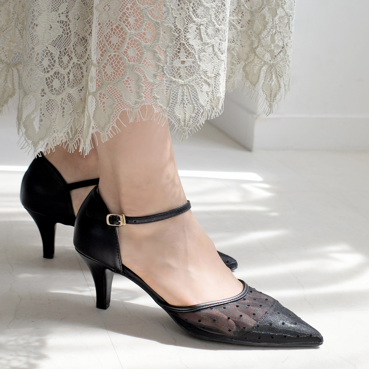 場合穿搭 尖頭薄紗高跟鞋【RYL202】