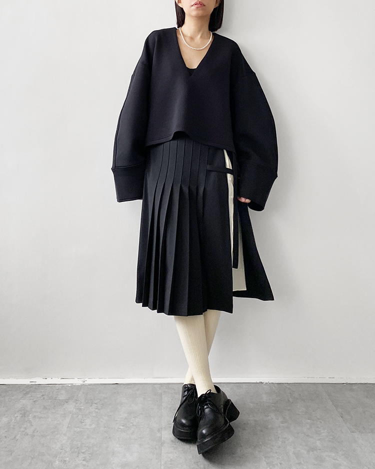 MKS-2877 層次開叉百褶裙 ʙʟᴀᴄᴋ