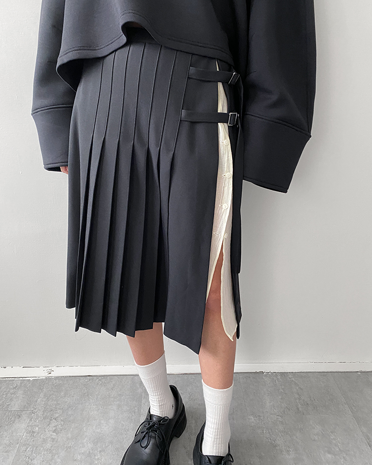 MKS-2877 層次開叉百褶裙 ʙʟᴀᴄᴋ