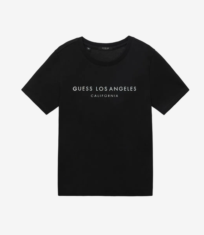 [S] GUESS WOMENS HOLOGRAM ARTWORK SHORT SLEEVE T-SHIRT,BLACK, RO2K9492-BLK [FINAL SALE] (SGU590)