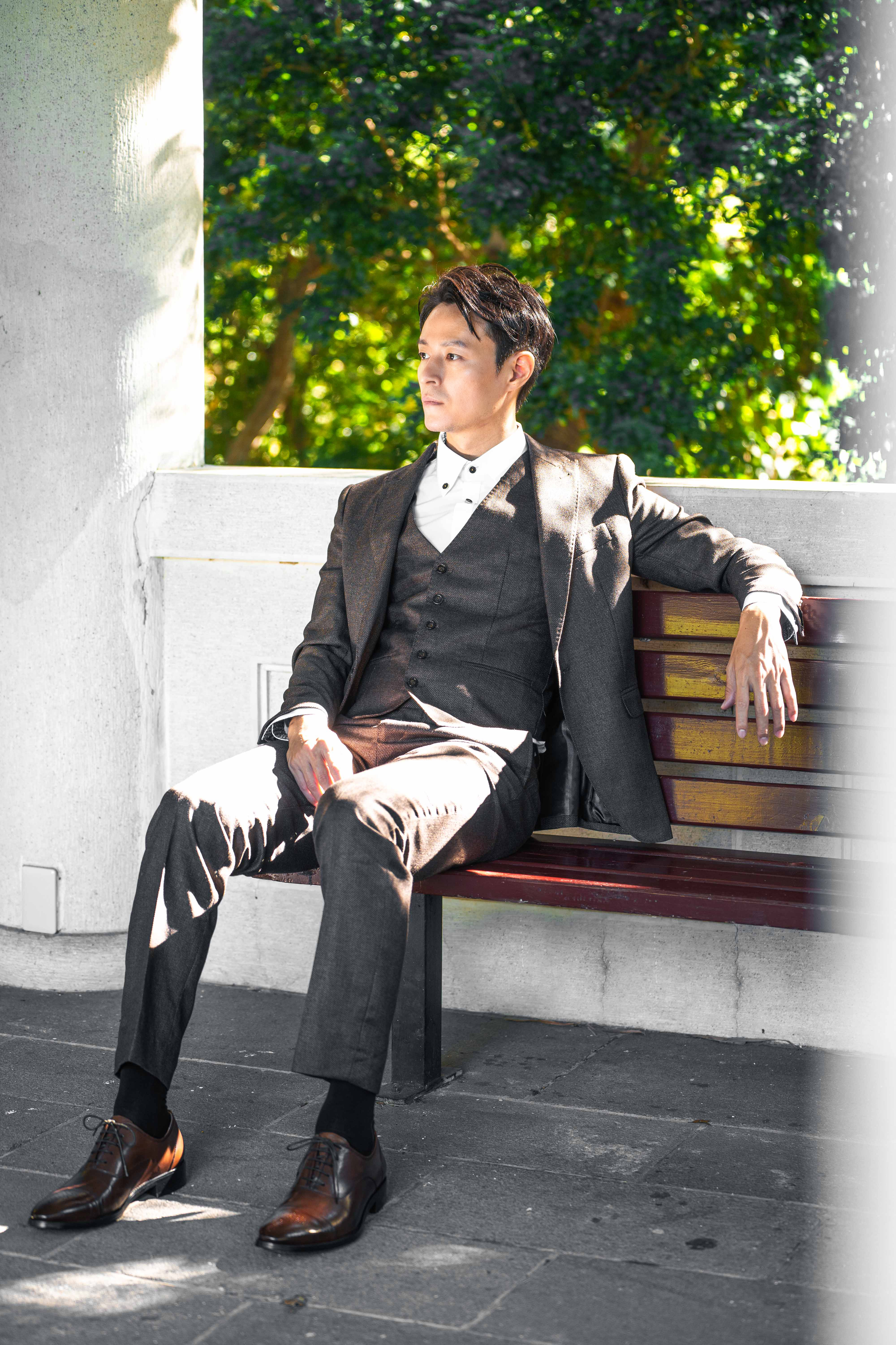 金屬紋三件式西裝 4953 棕啡色