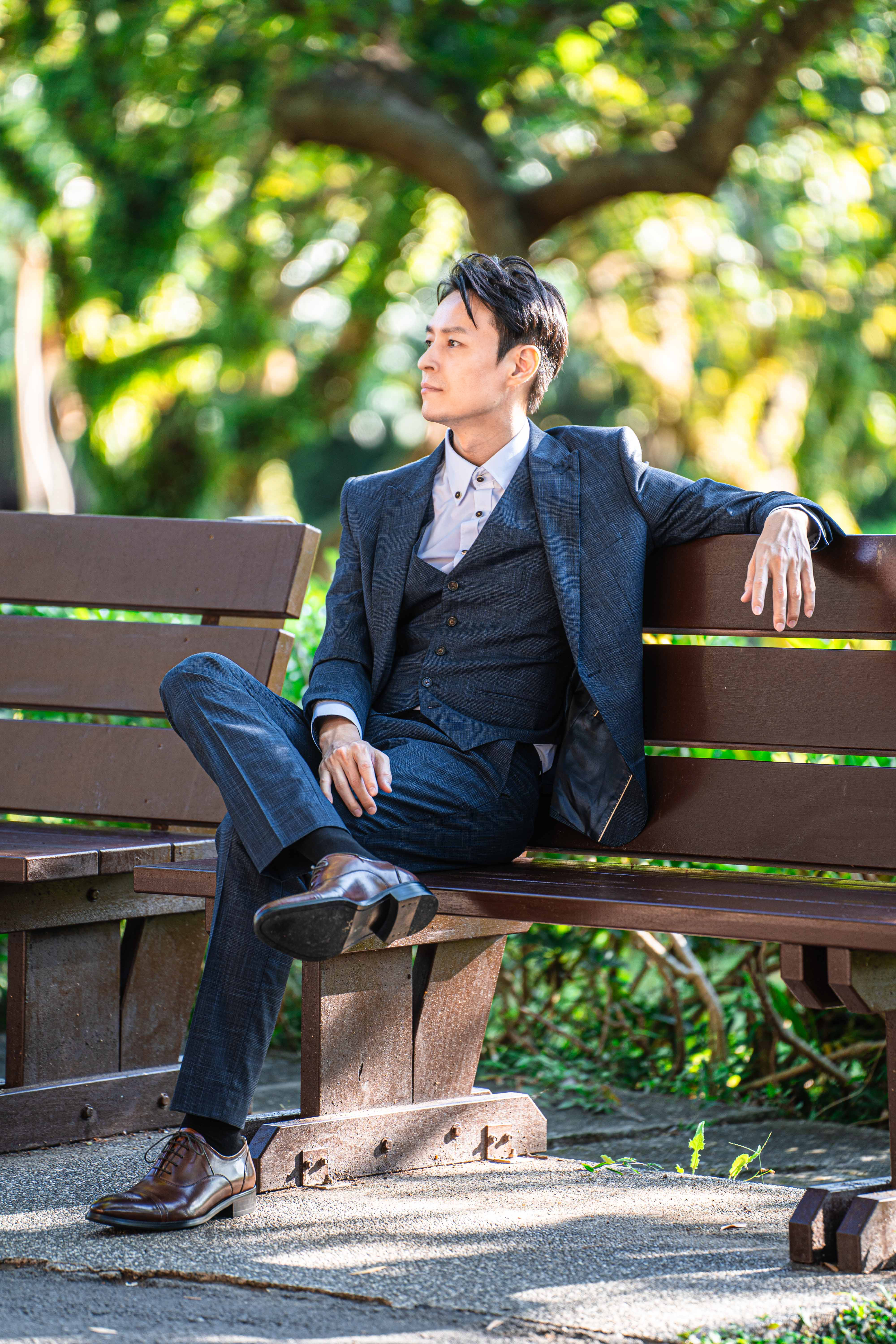 線紋三件式西裝 4829 深藍色