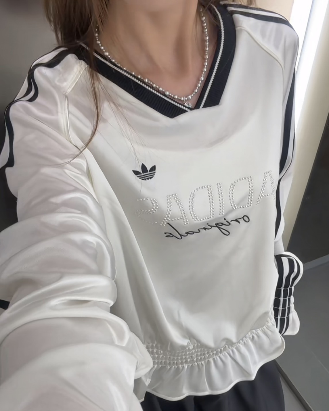 【預購】ADIDAS SMOCKED TOP 皺褶長袖 珍珠白 KS2879