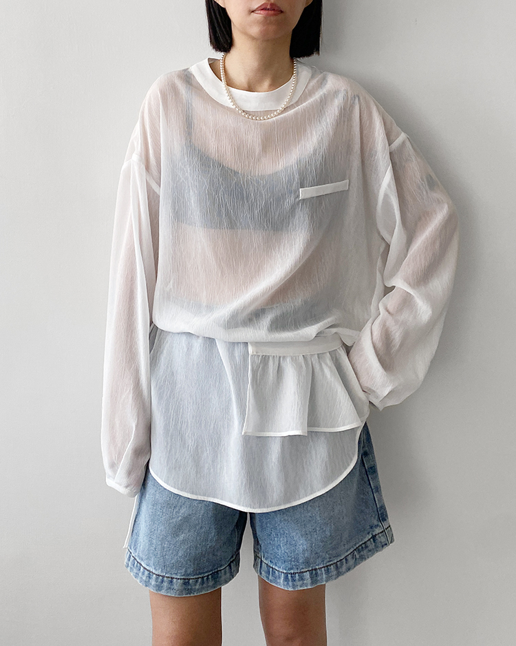 MKT-2880 裙片透紗上衣 ᴡʜɪᴛᴇ