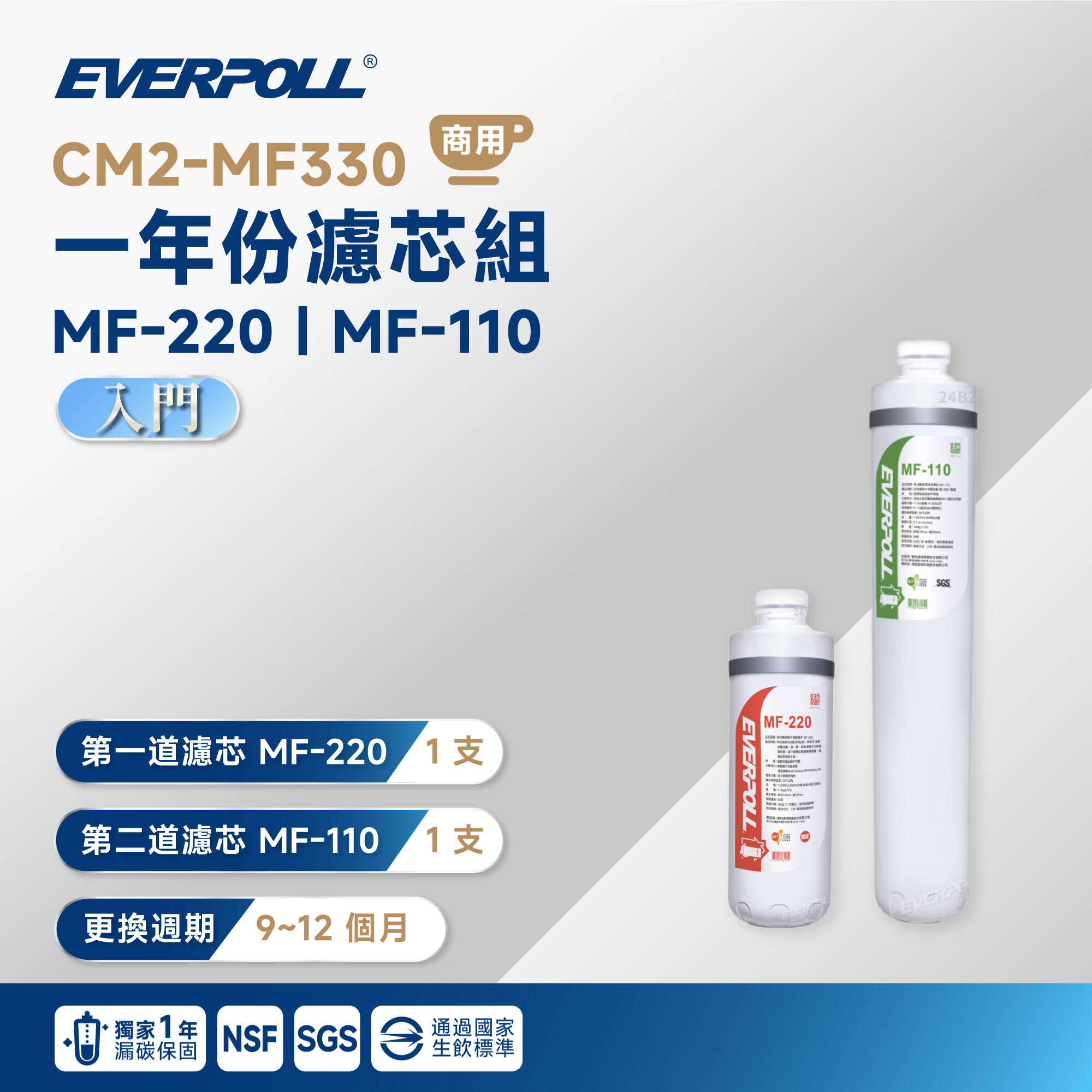 【EVERPOLL 愛科】CM2-MF330 一年份濾芯組 MF-220｜MF-110
