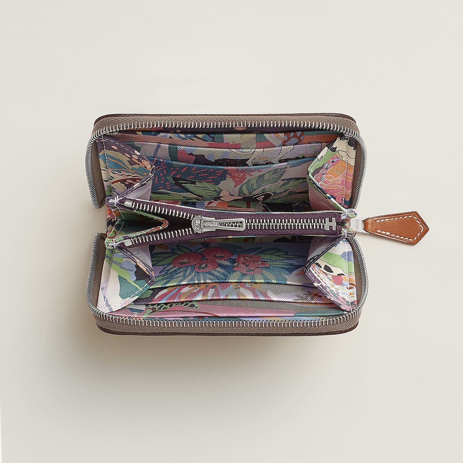 Silk'In compact wallet etoupe / cassis / vert fizz epsom