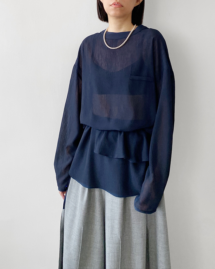 MKT-2880 裙片透紗上衣 ɴᴀᴠʏ