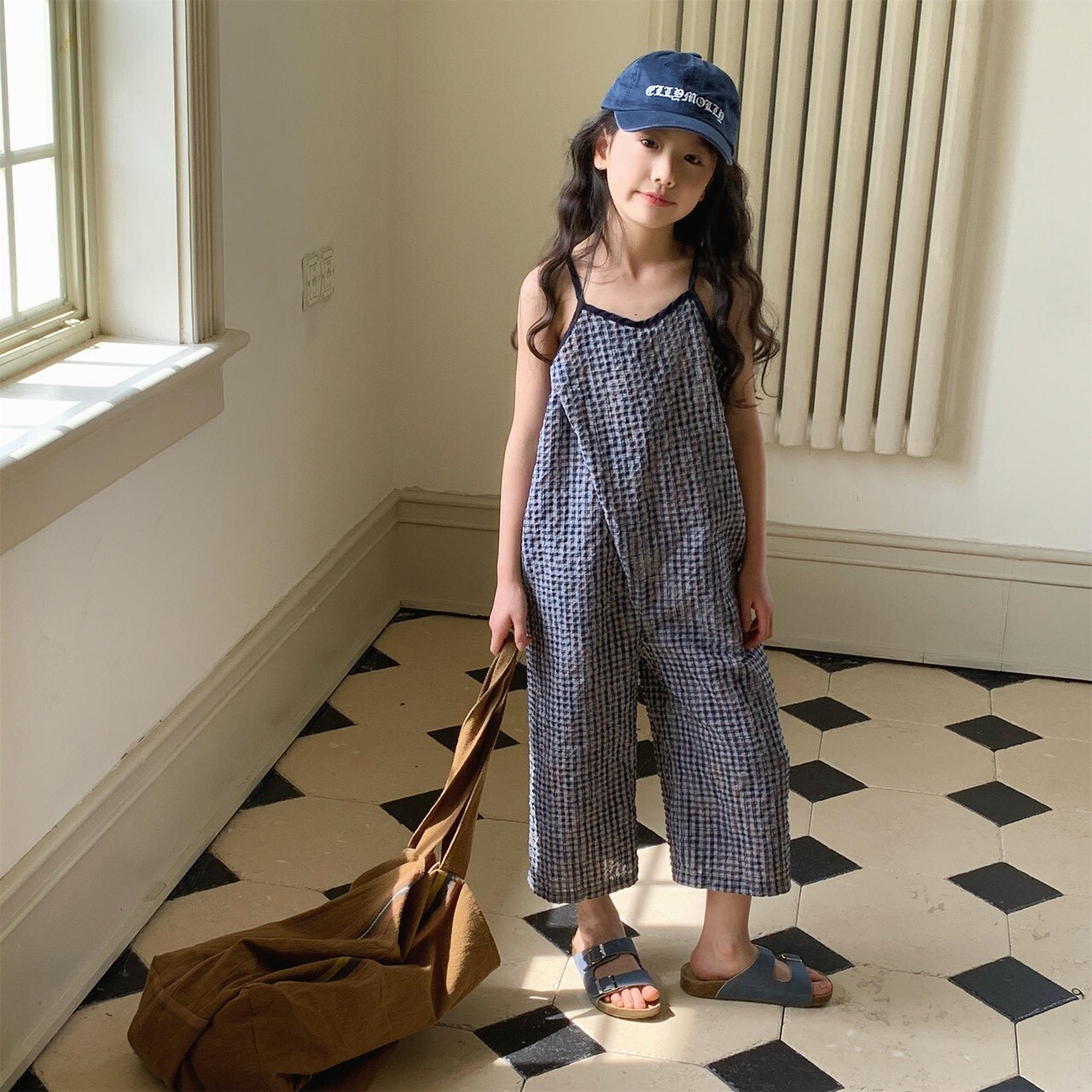 氣質跳色滾邊口袋格子吊帶褲 ꕀꕀꕀ