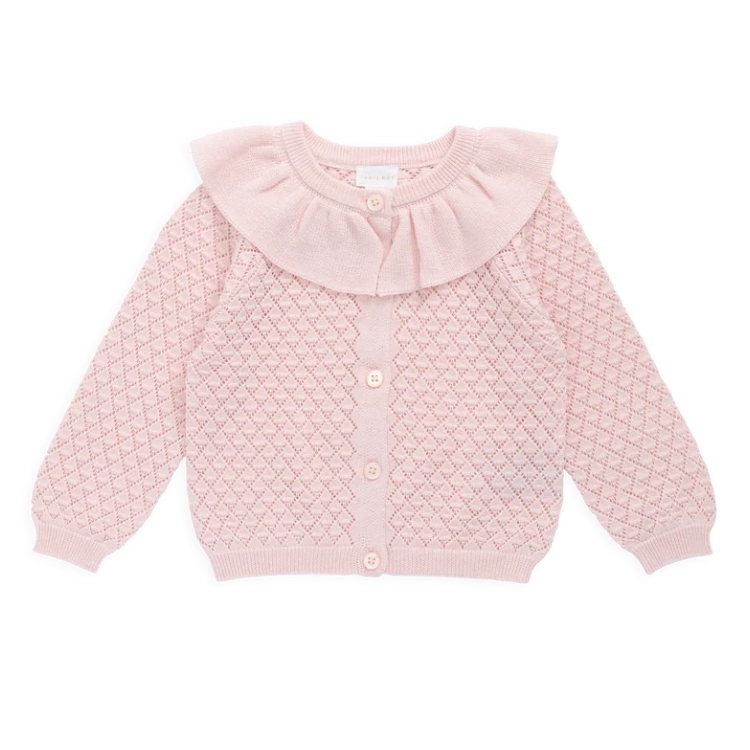 （預購）JAMIEKAY 菱格紋鏤空花瓣領針織外套 Mary Cardigan - Cotton Candy