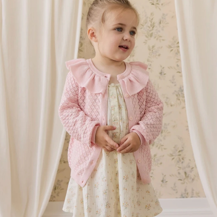 （預購）JAMIEKAY 菱格紋鏤空花瓣領針織外套 Mary Cardigan - Cotton Candy