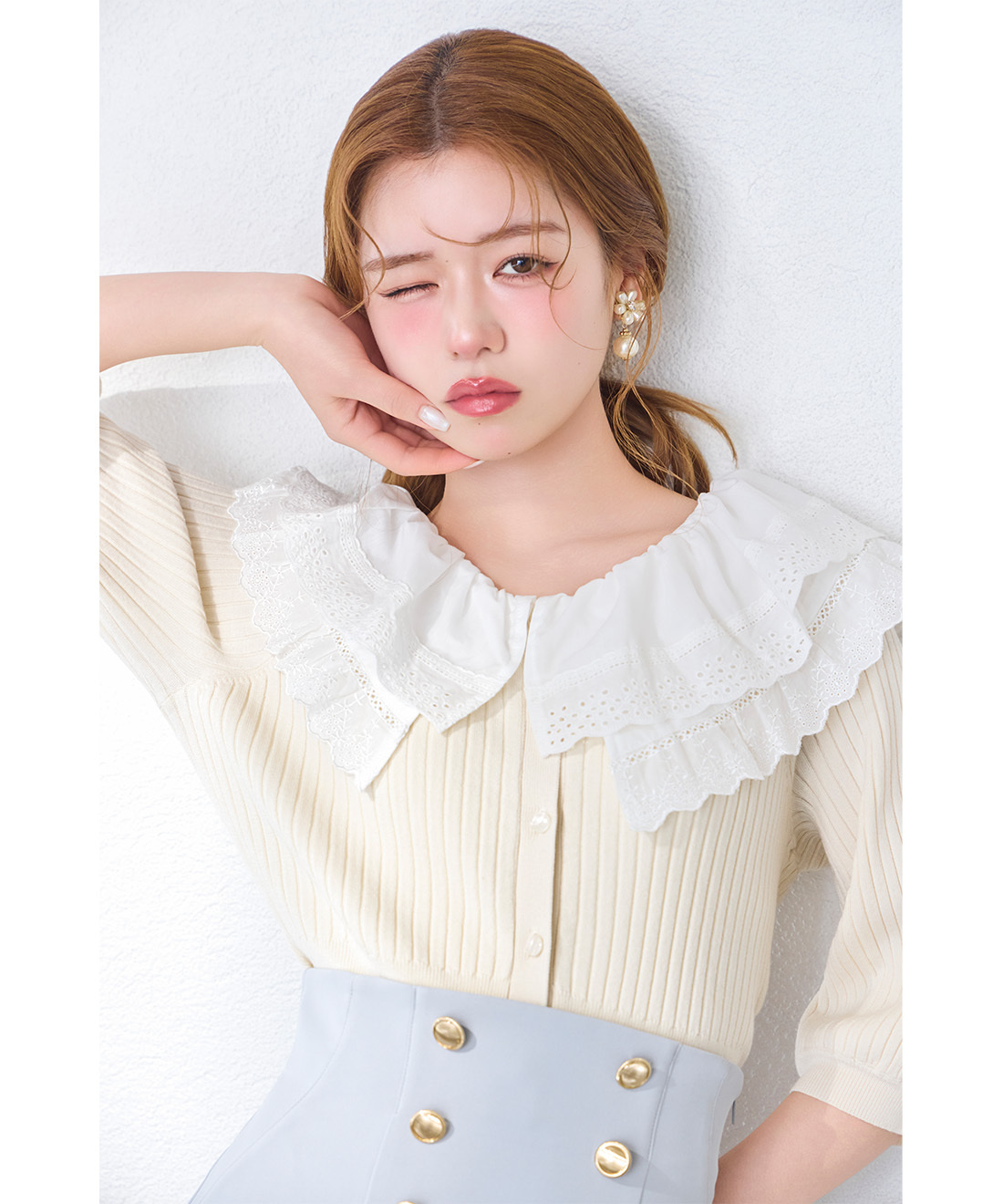 [預購] LILLIAN CARAT 大翻領拼接針織衫