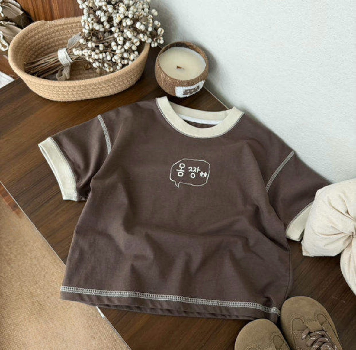 韓系撞色圓領上衣