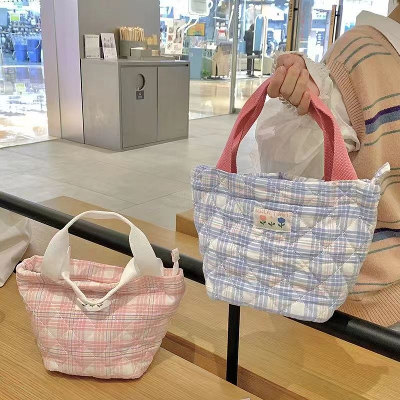 《6634》少女小花格紋保溫便當袋