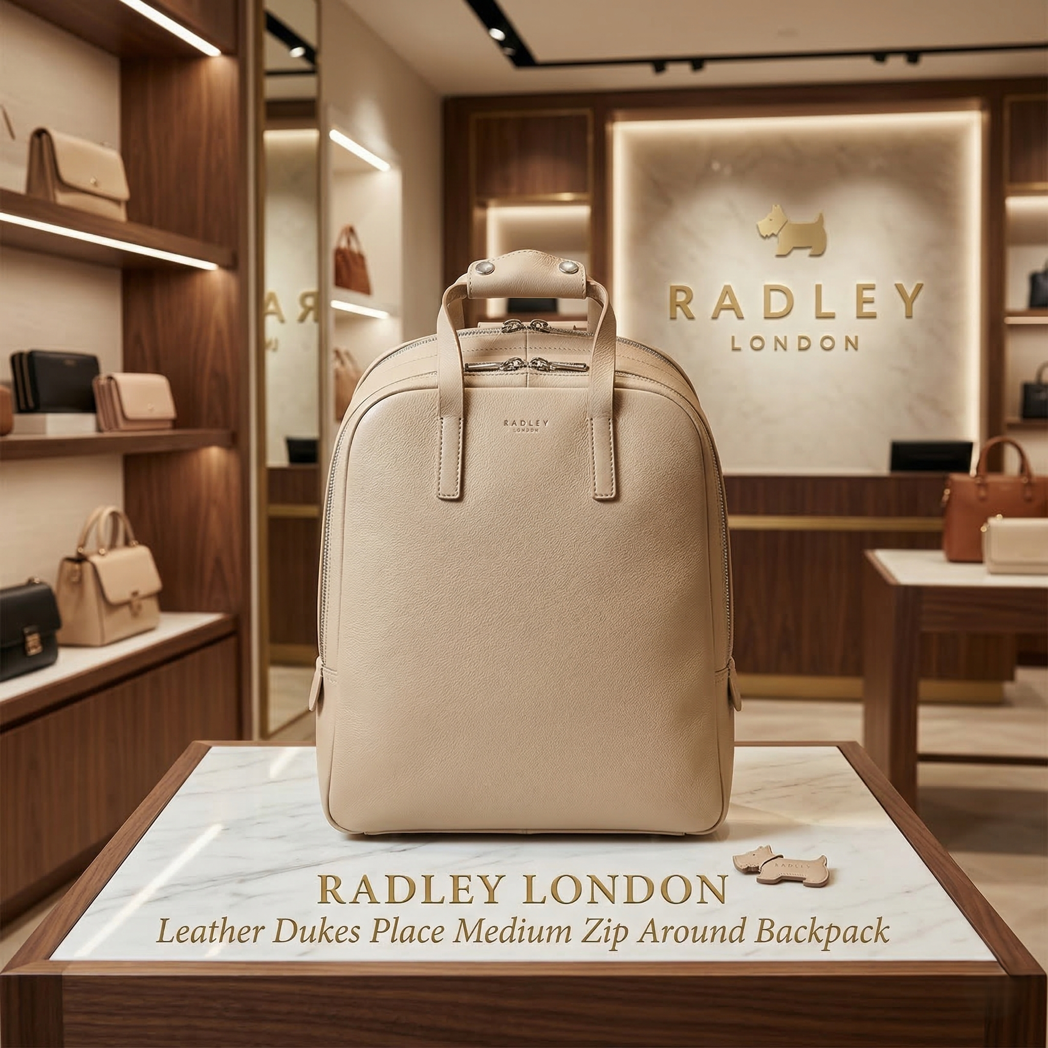 【預購】RADLEY LONDON H031861 Dukes Place 皮革中型圓角拉鍊後背包