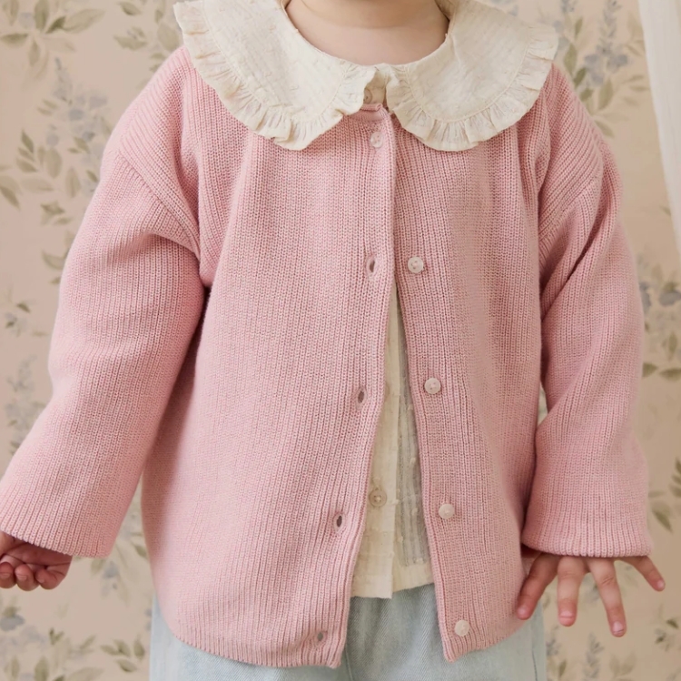 （預購）JAMIEKAY 菱格紋鏤空花瓣領針織外套 Mary Cardigan - Cotton Candy