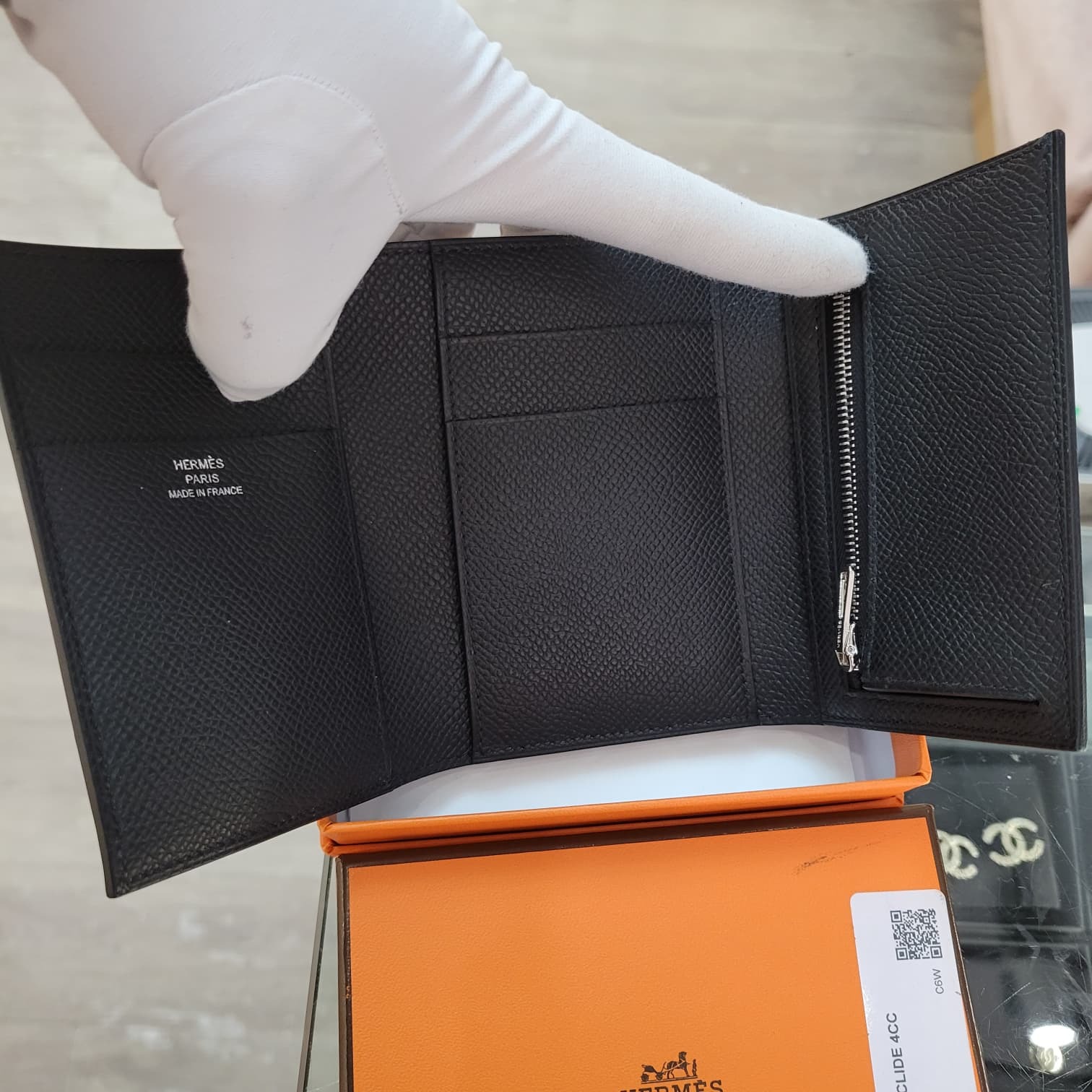 HERMES bearn compact combine wallet NOIR CK 三摺短銀包 黑色銀扣