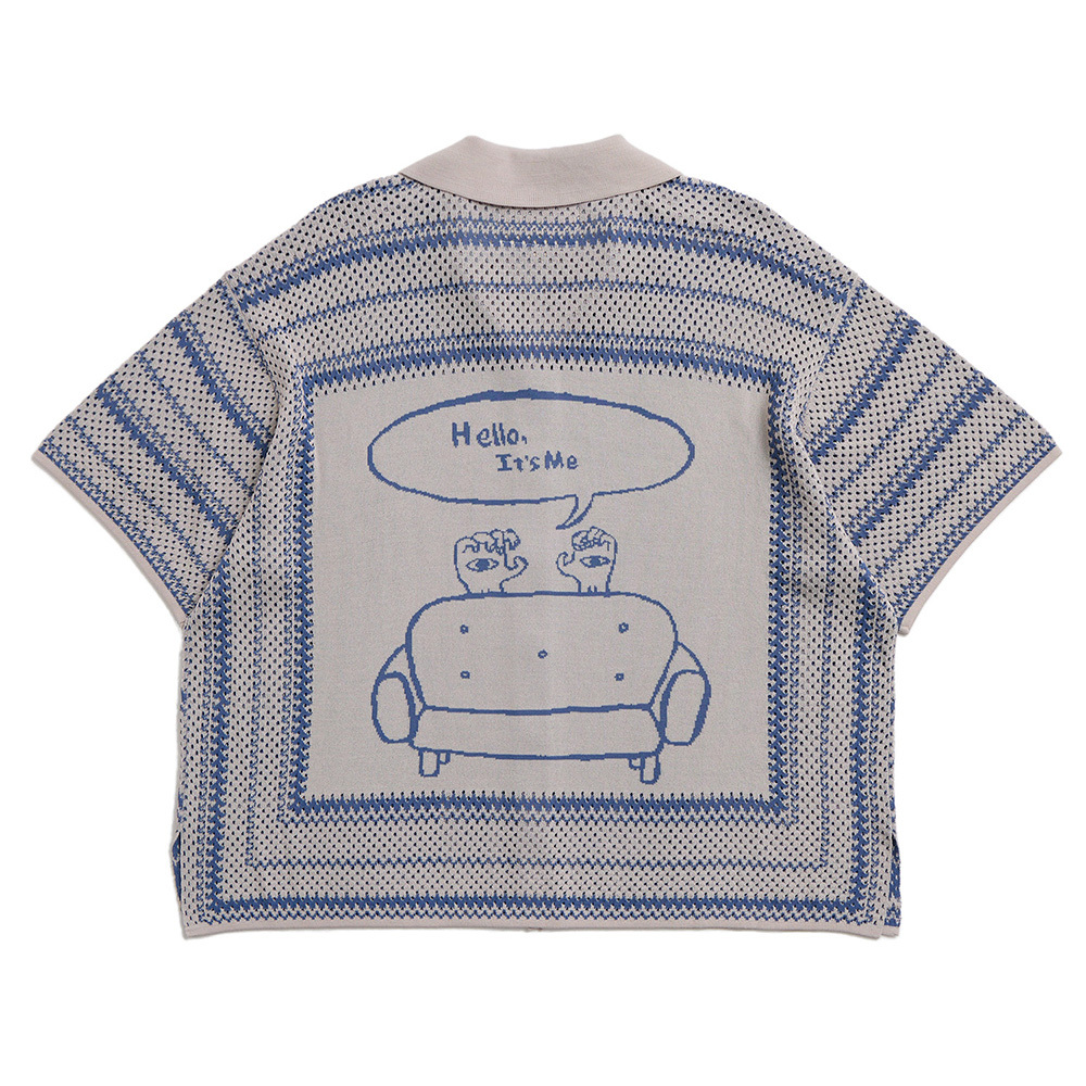 [Ueno Kosei] Hello, It's Me. Mesh Knit Shirt Grey Blue