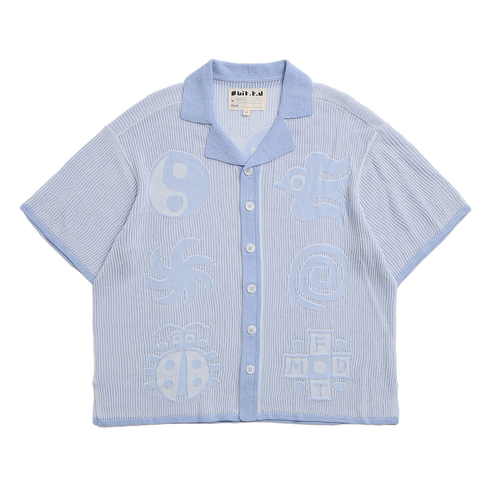[M.F.D.T] MOON FACE DRAGON TEMPLE: Openwork Knit Shirt - Sky