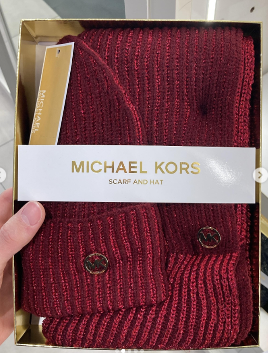[S] MICHAEL KORS RED MKWC548568T-604 MK LOGO 2PC SCARF & HAT GIFT SET, 198654065206 (SMK1405)