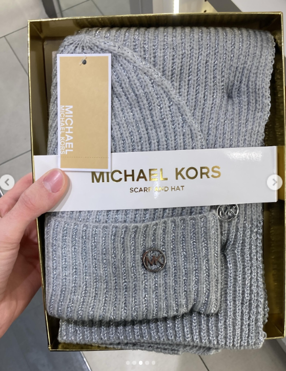 [S] MICHAEL KORS GRAY MKWC548568T-069 MK LOGO 2PC SCARF & HAT GIFT SET, 198654065183 (SMK1404)