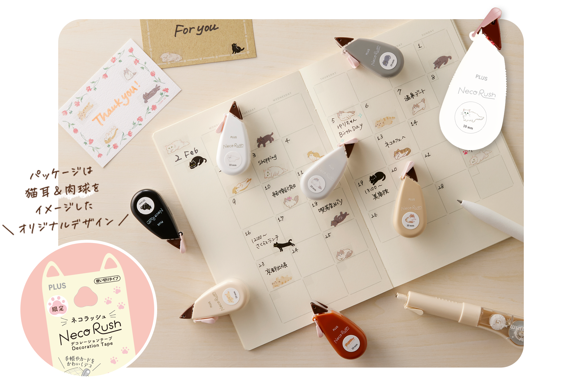 日本 PLUS．DecoRush  限定貓咪手帳花邊帶 10mm 共七款