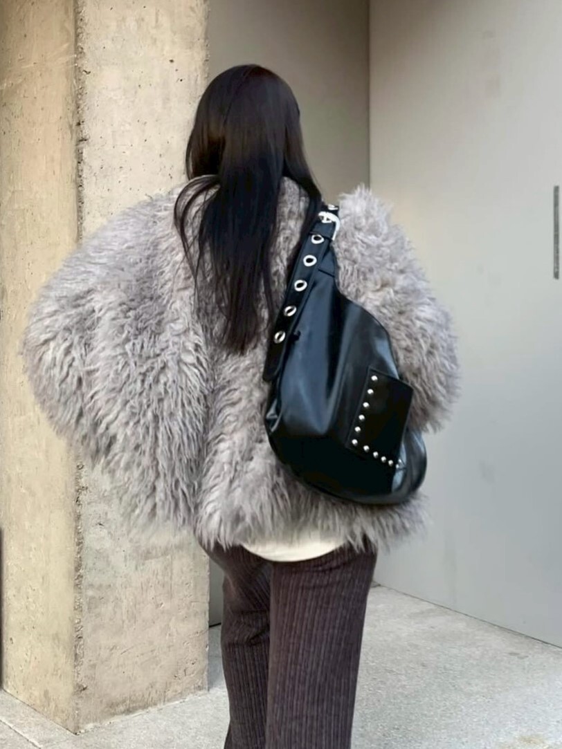 LETERIE 鉚釘黑豹紋雙面單肩包 三色