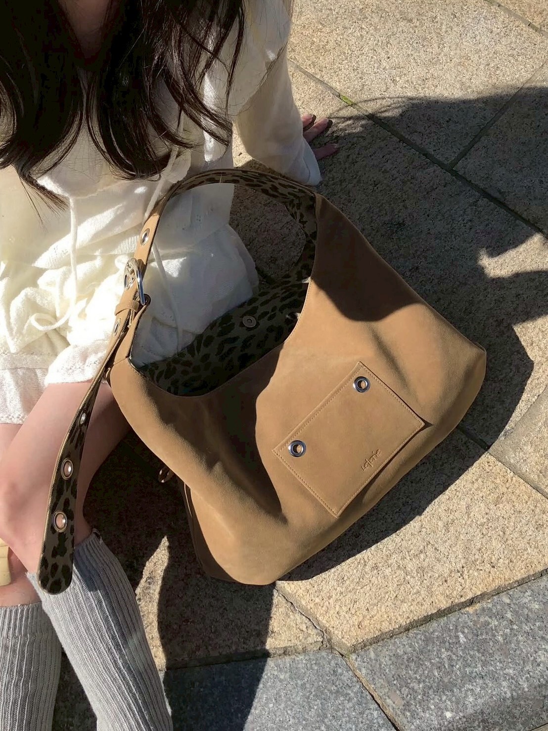 LETERIE 麂皮絨面豹紋雙面單肩包 四色