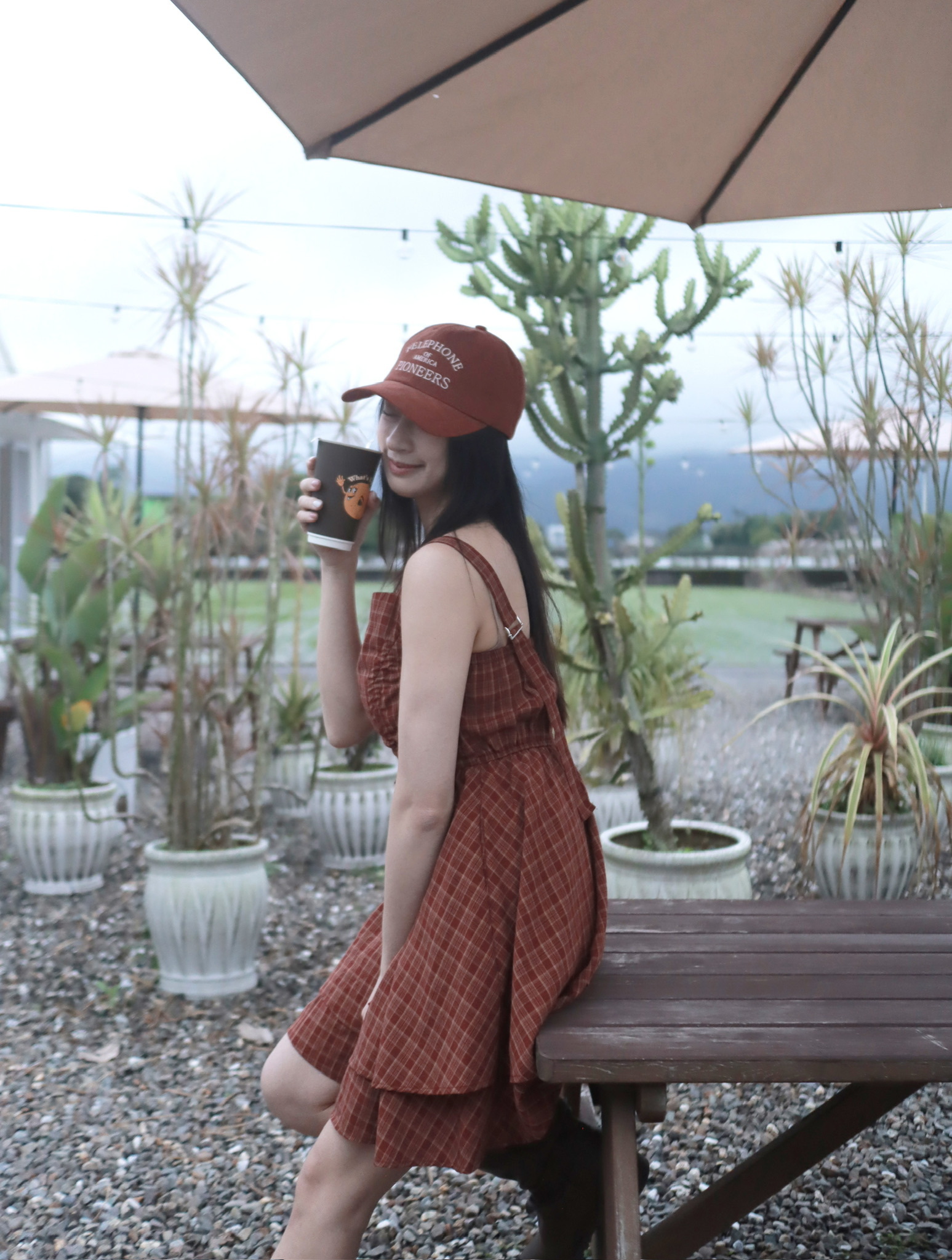 抓皺綁帶 格紋蛋糕短洋