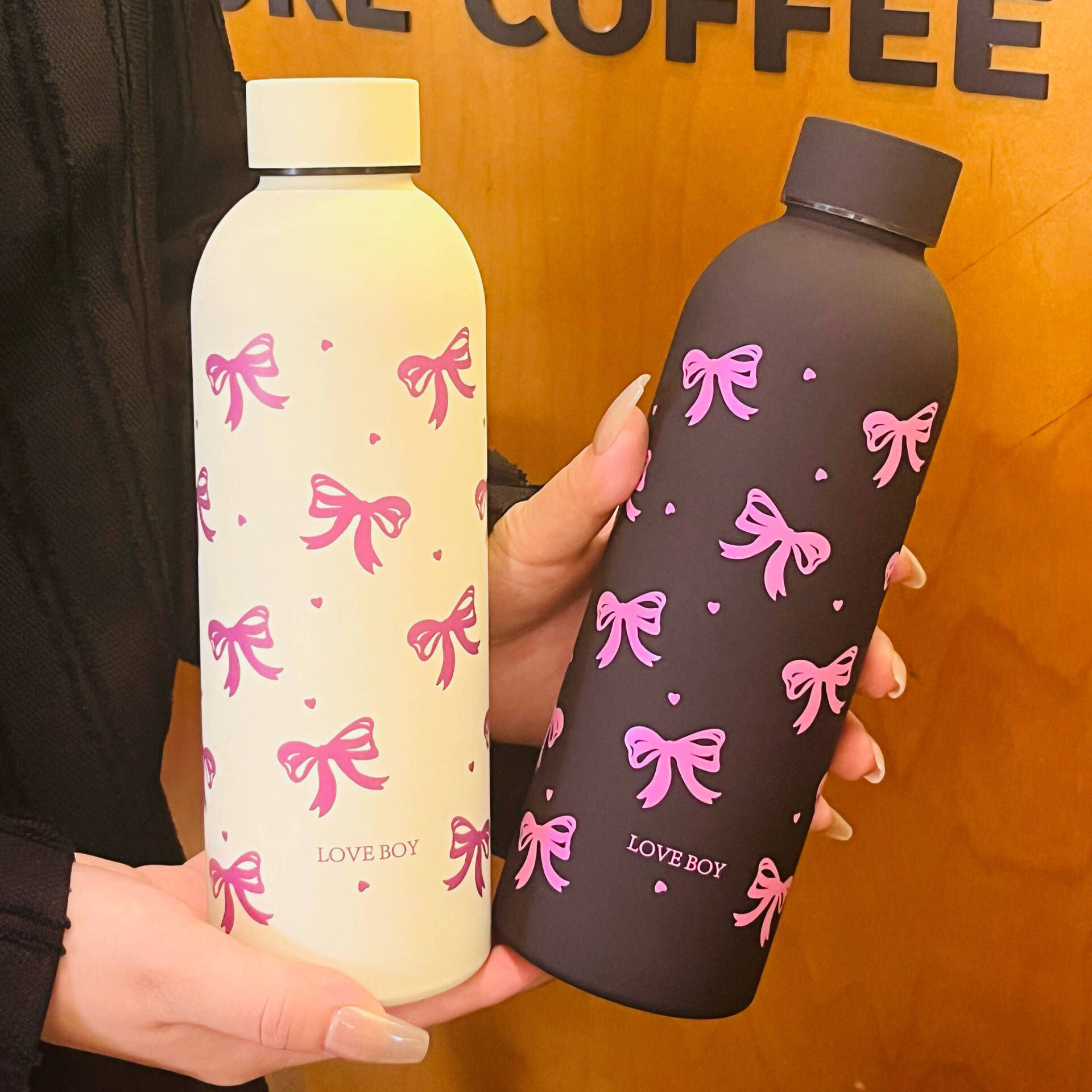 500ML Black & Pink Bow Portable Thermal Bottle