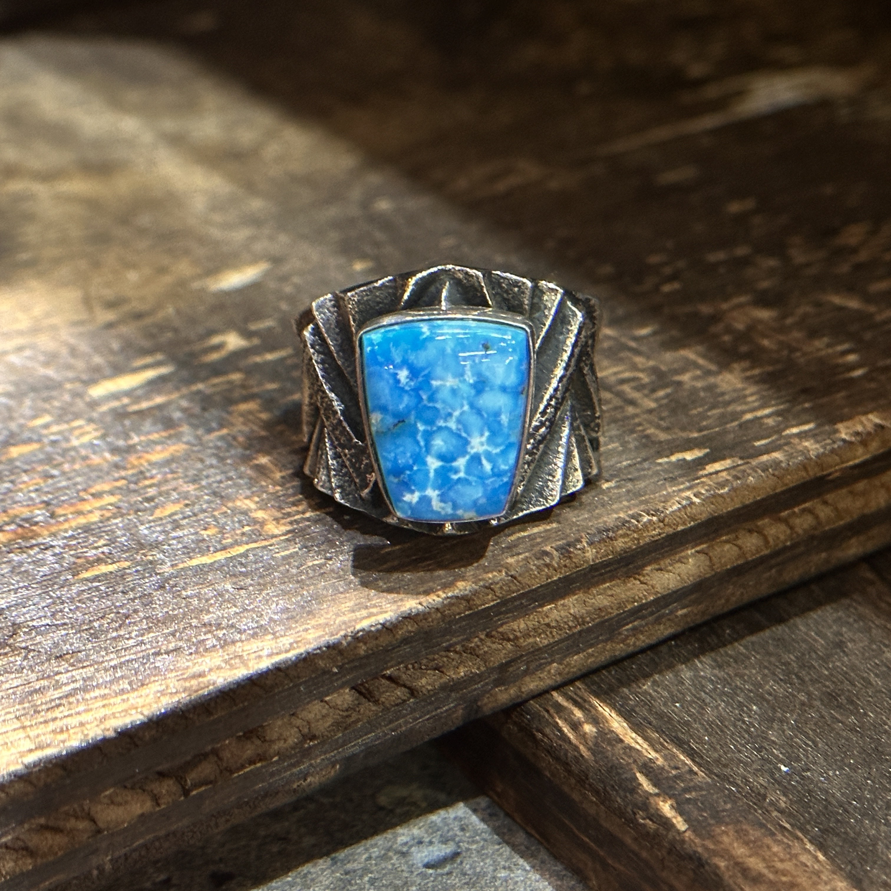 K.Yazzie -純銀閃電戒指鑲 Morenci松石