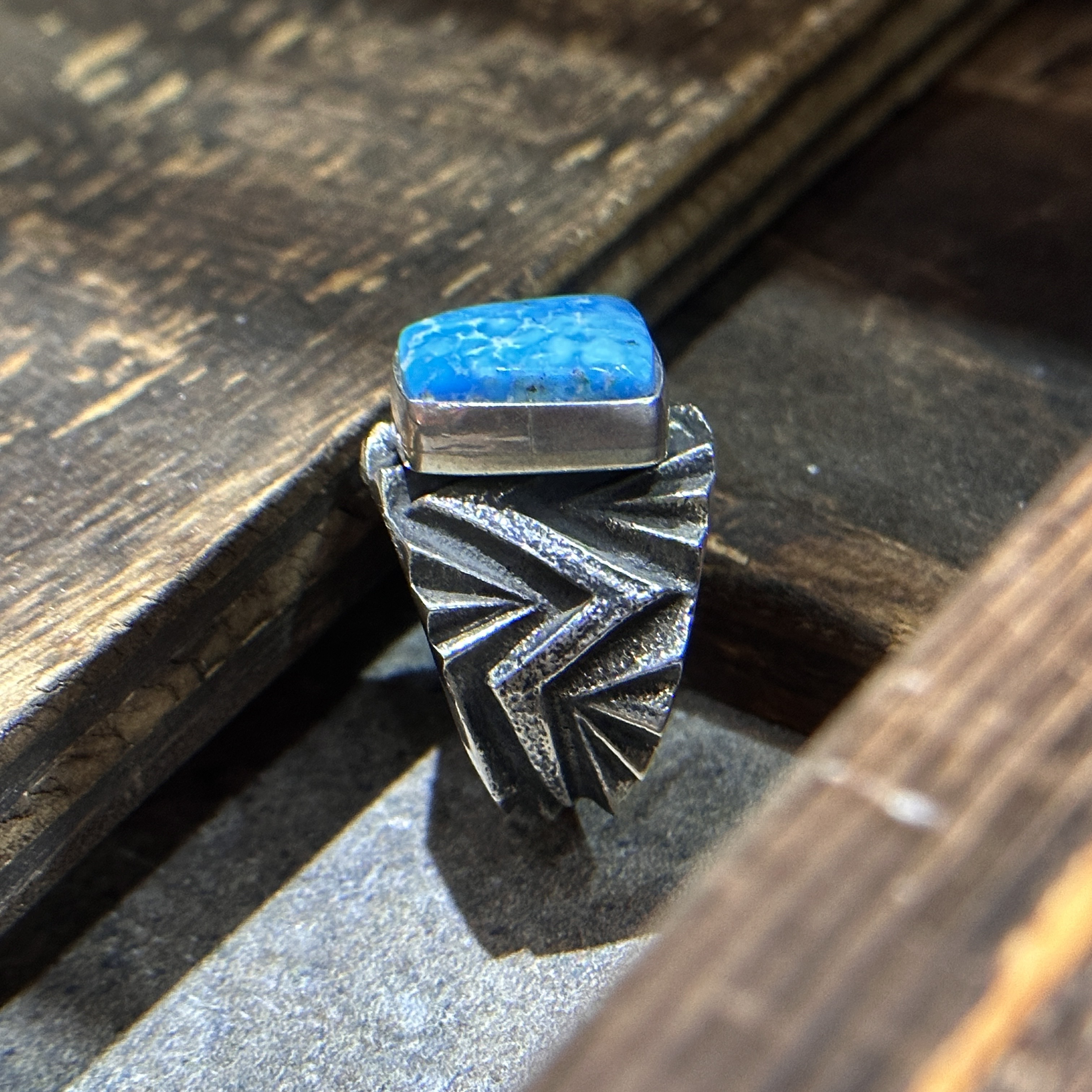 K.Yazzie -純銀閃電戒指鑲 Morenci松石