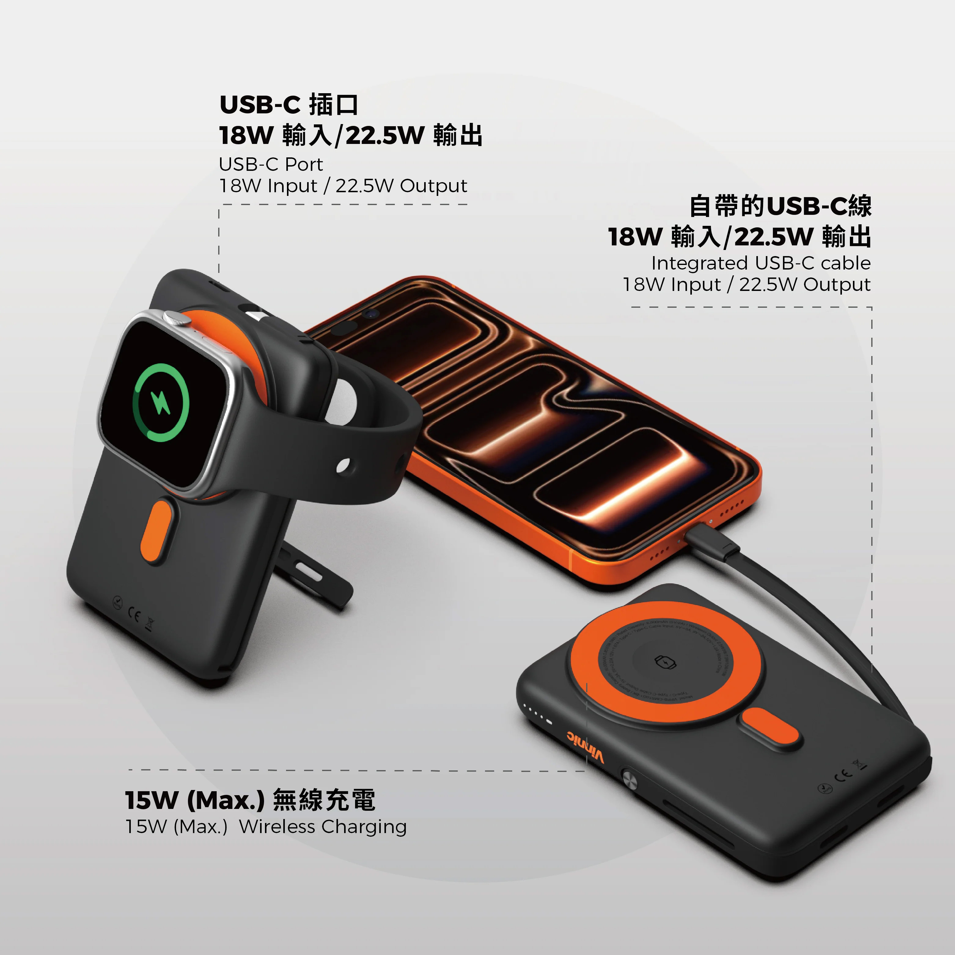 Vinnic Mount Chester 10000mAh 6-in-1 Wireless Powerbank VPPB-CMS10G1-BK