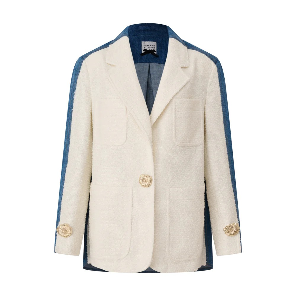 1EA0408-001 [EDWARD ACHOUR] Refined Ivory/Denim Contrast Jacket Ivory/Denim #100101/1001 (EU)