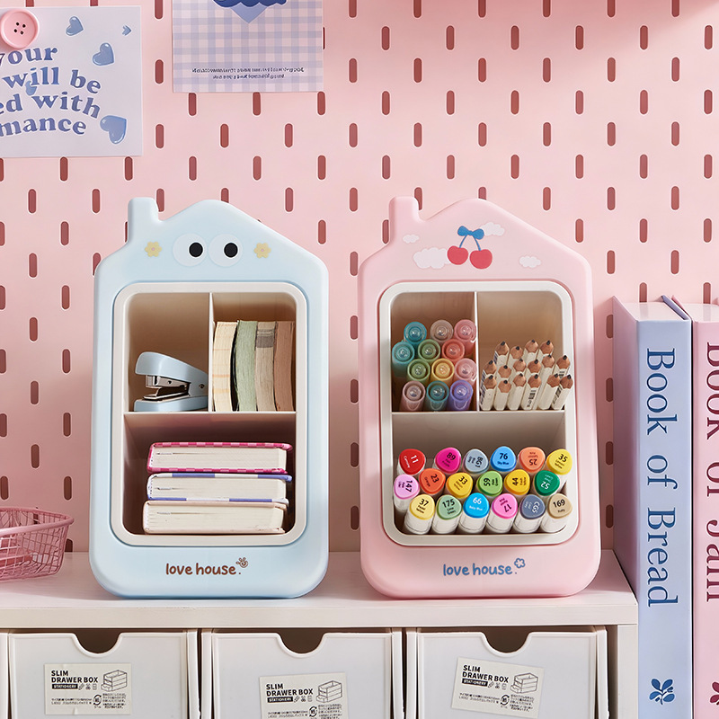 《6638》小房子傾斜筆筒桌上收納