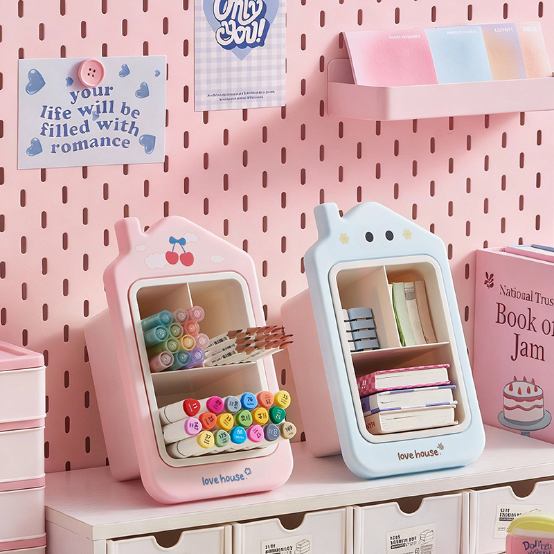 《6638》小房子傾斜筆筒桌上收納