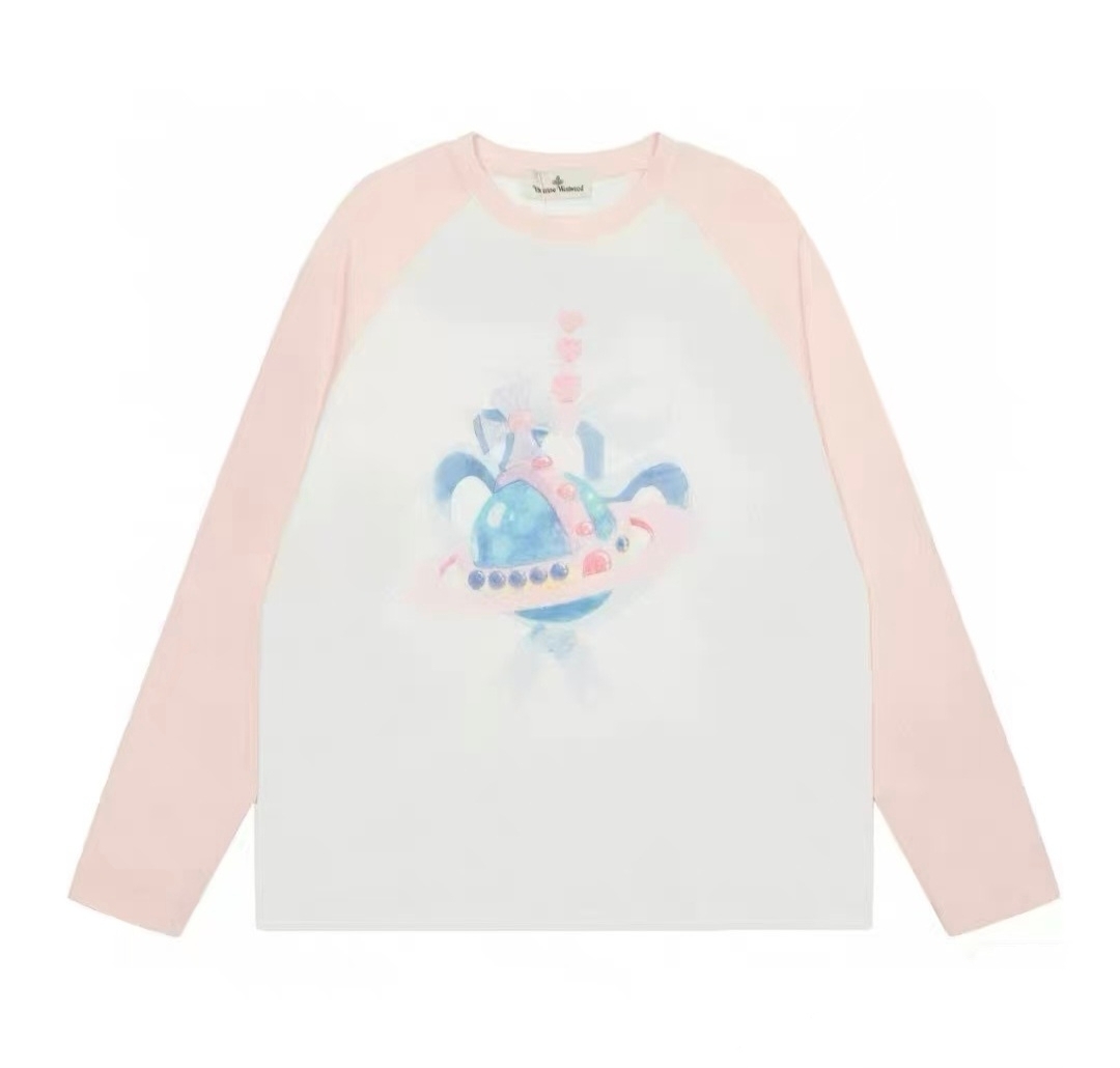Vivienne Westwood 粉併色 塗鴉飛碟 長袖Tee