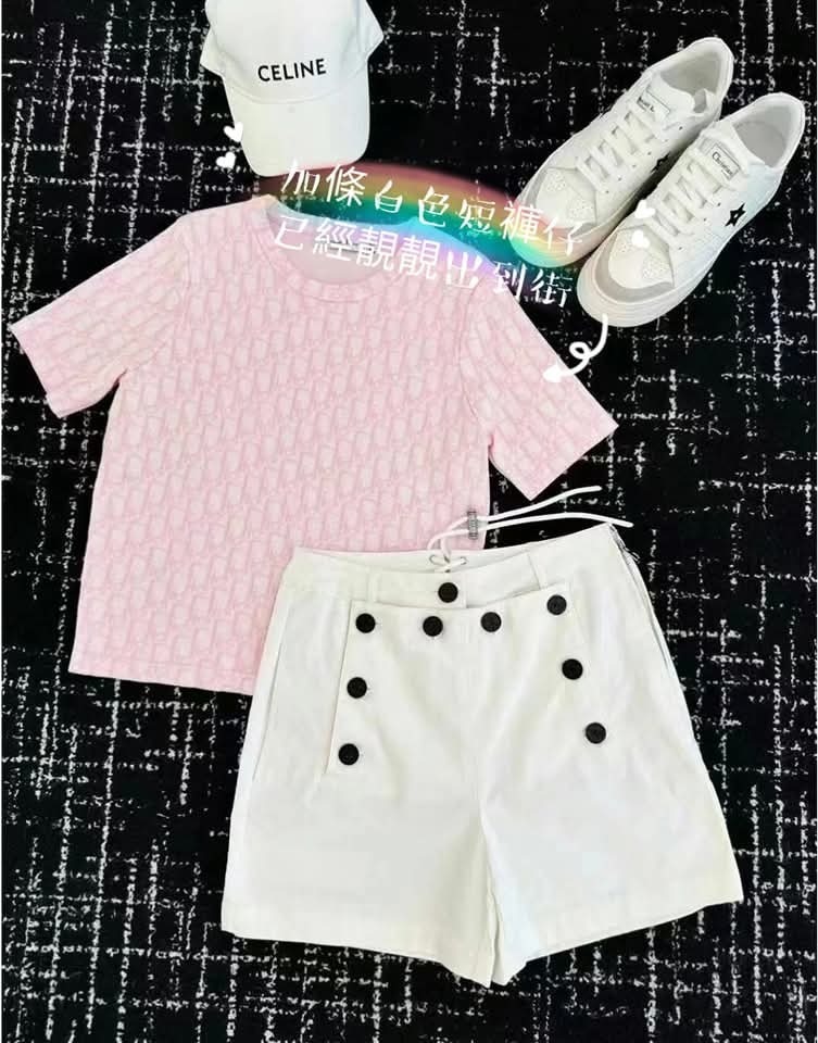 DIOR Kids 經典粉色 monogram 圖案 Tee