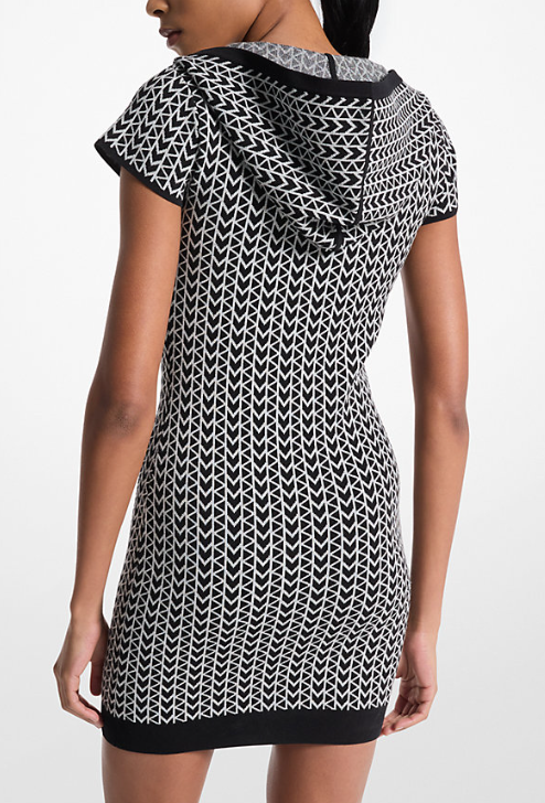 [S] MICHAEL KORS NICKEL LOGO JACQUARD HOODIE DRESS, MT5834LHQG-NICKEL (SMK1328)