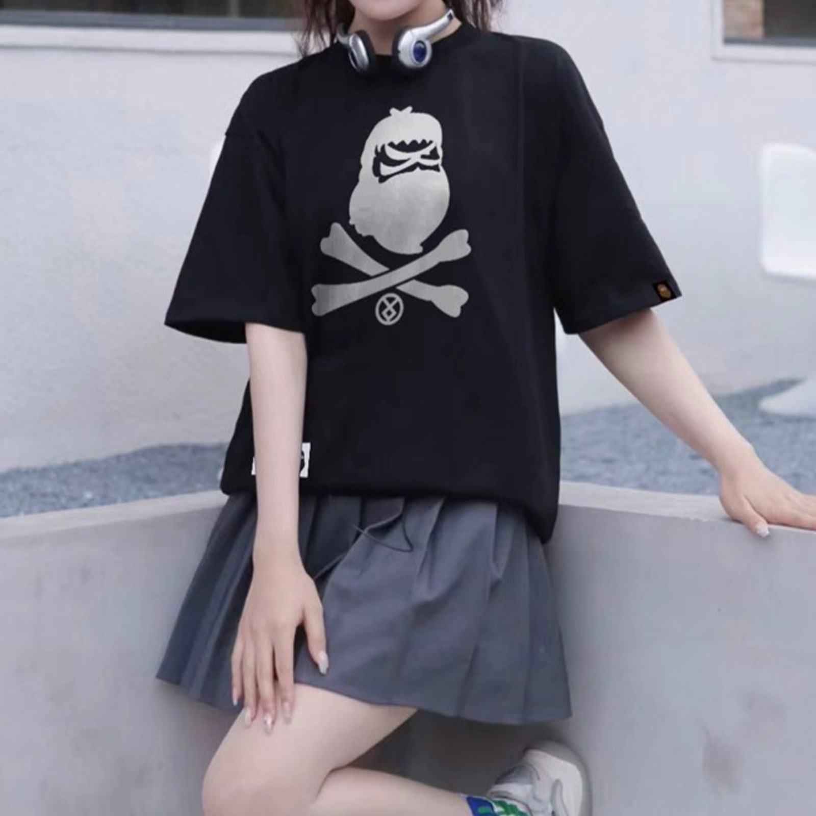 Fingercroxx FGXX  BAPE A BATHING APE 猿人頭 黑白 大LOGO 短袖 T恤 TEE