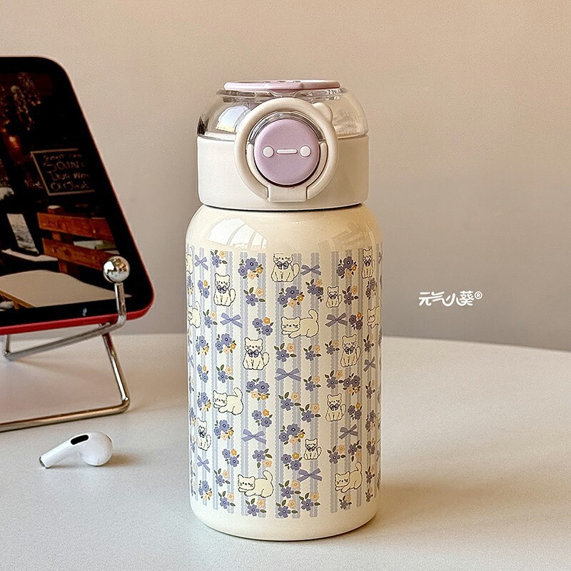 500ML Floral Bow 316 Stainless Steel Straw Thermal Bottle