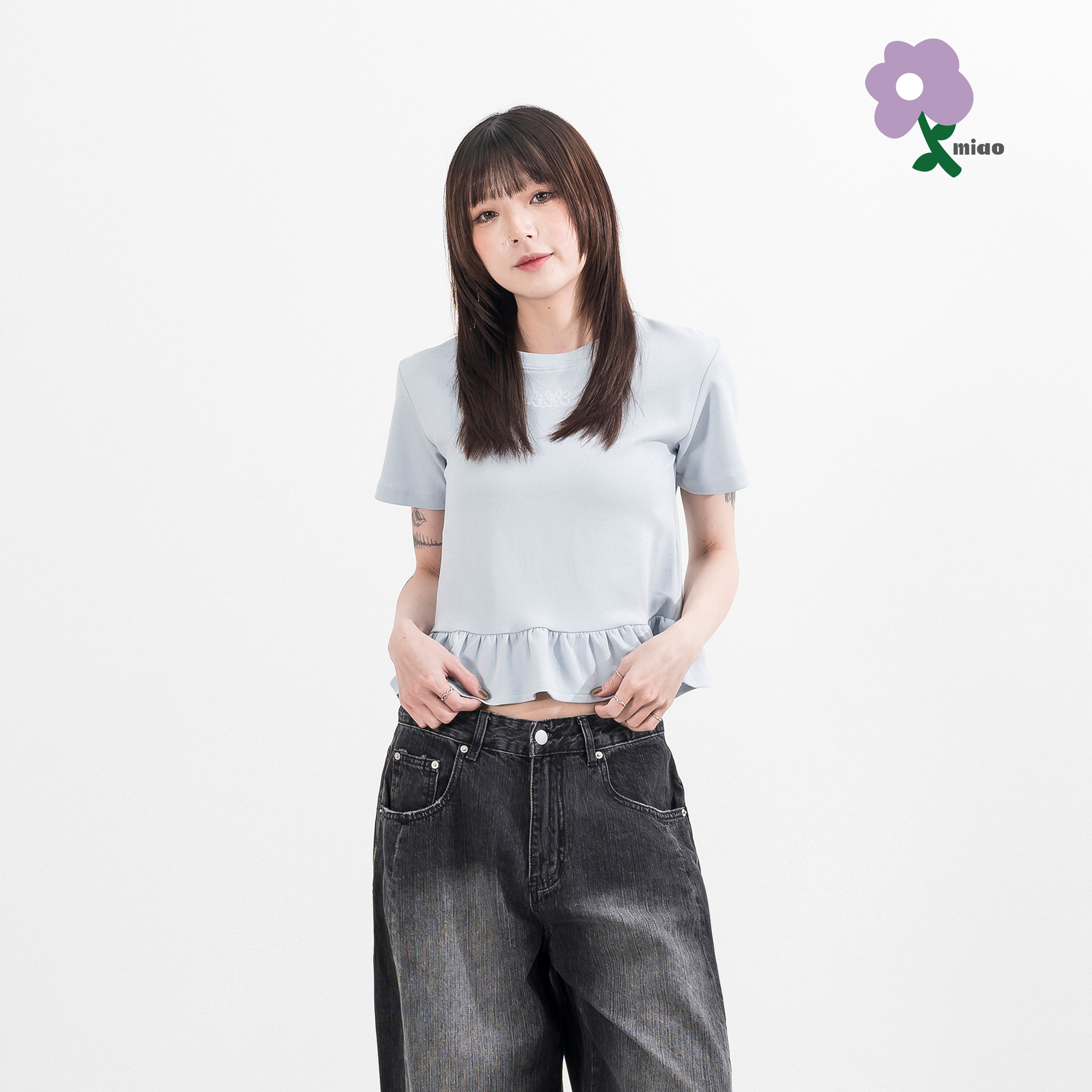 AGILITY MIAO Ruffle Slim Tee 荷葉邊 合身 刺繡短Tee [M-T7]