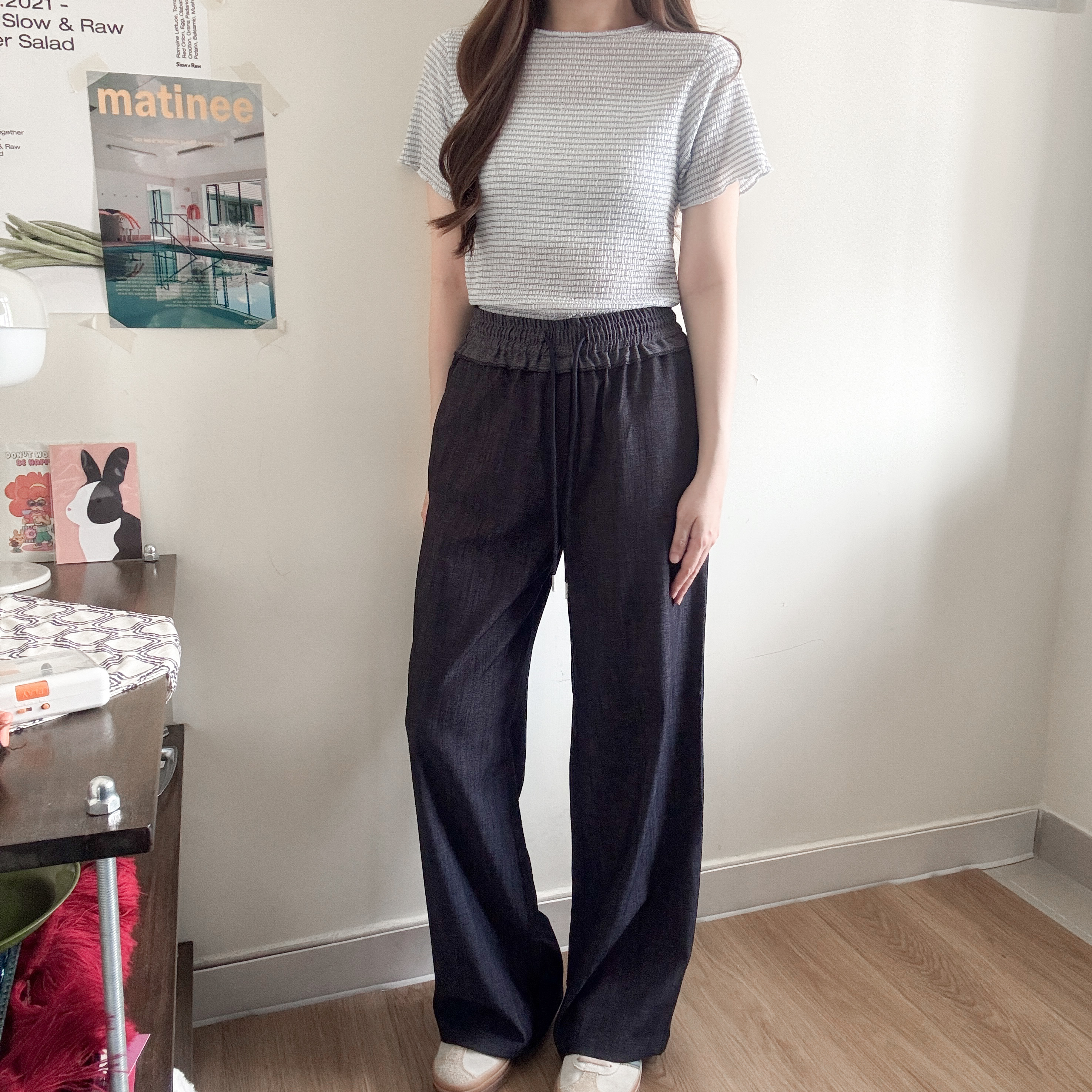 拼色仿牛仔闊褲